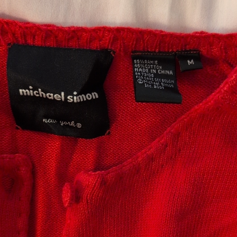 Michael Simon Red Cardigan with Graphic Design - Picture 2 of 13